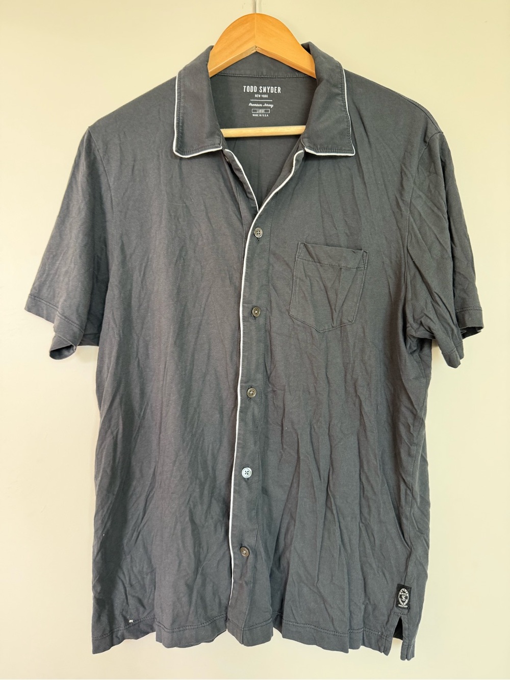 Todd Snyder Charcoal Short-Sleeve Button-Down Shirt with Contrast Piping